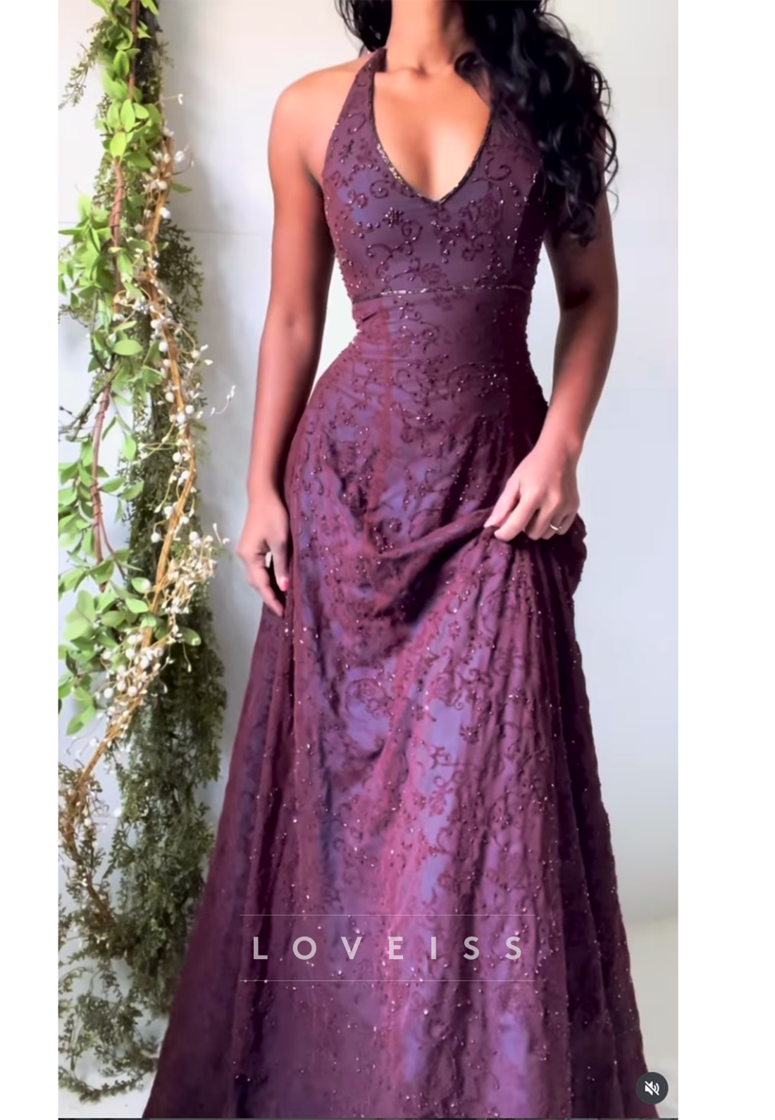 Beaded Halter V-Neck A-Line Formal Gown