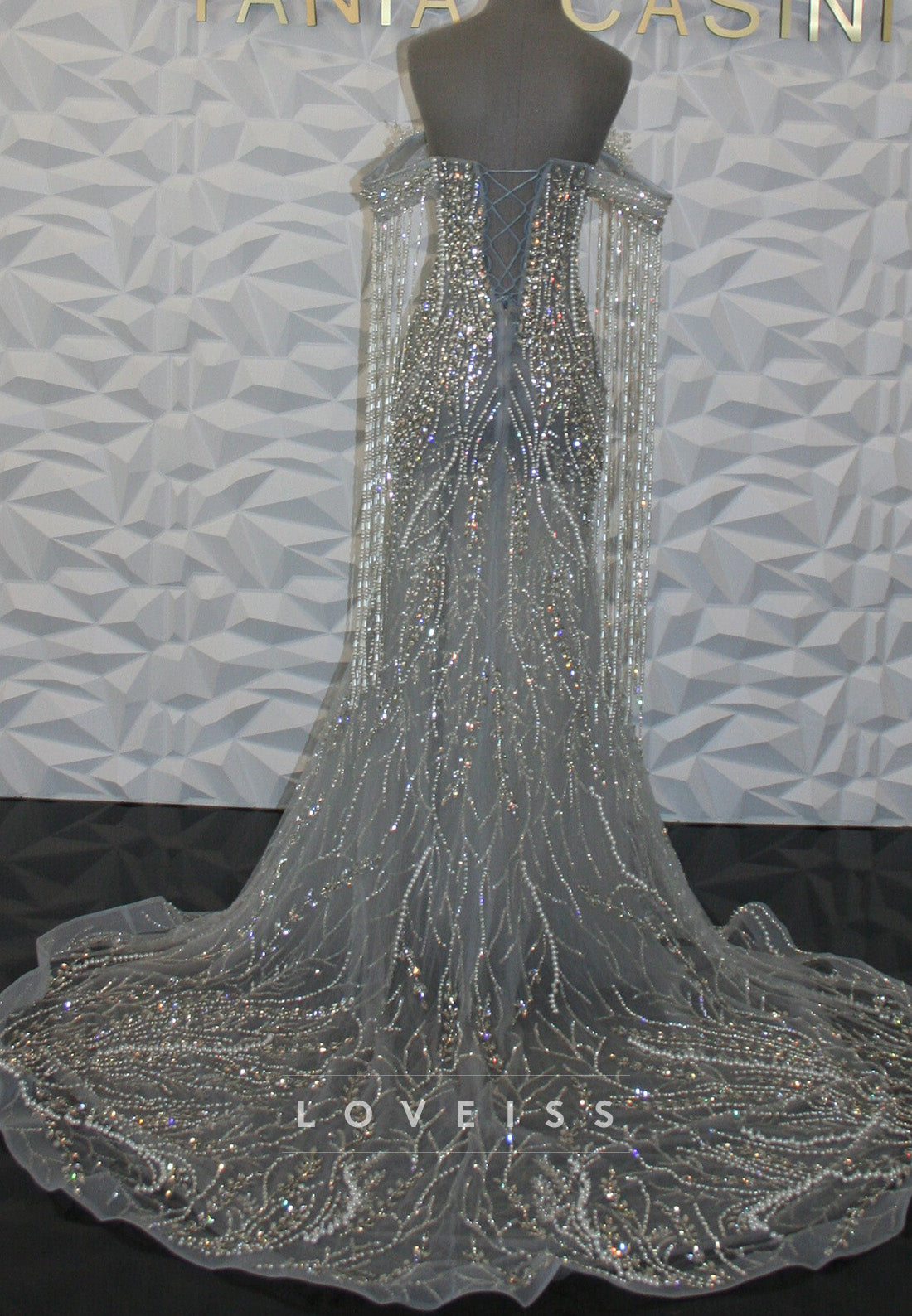 Beaded Fringe Off-the-Shoulder Gown