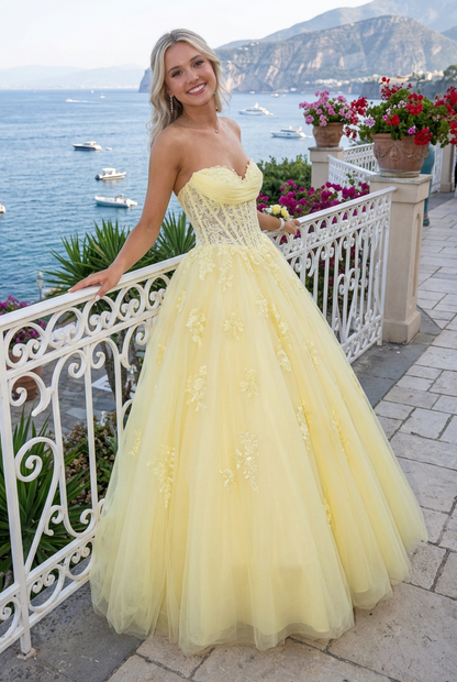 Strapless Corset Tulle Ball Gown with Appliques