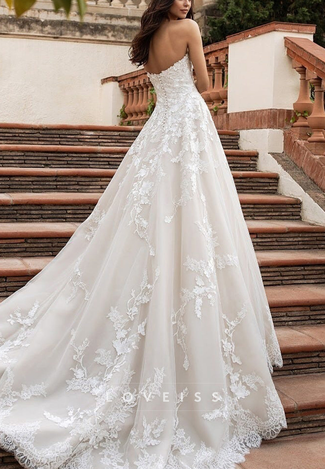 Strapless Sweetheart A-Line Lace Wedding Dress