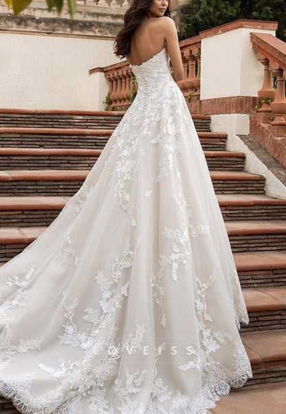 Strapless Sweetheart A-Line Lace Wedding Dress