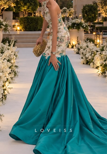 Halter Beaded Bodice Mermaid Gown