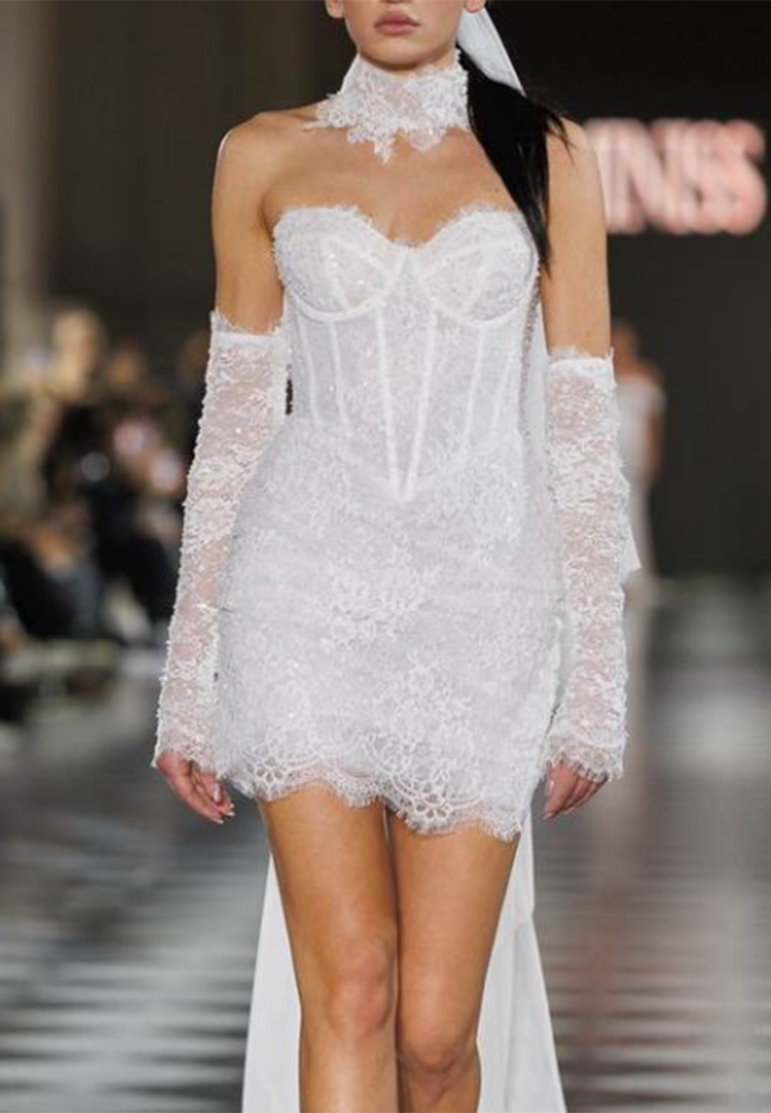 Corset Lace Mini Wedding Dress with Gloves