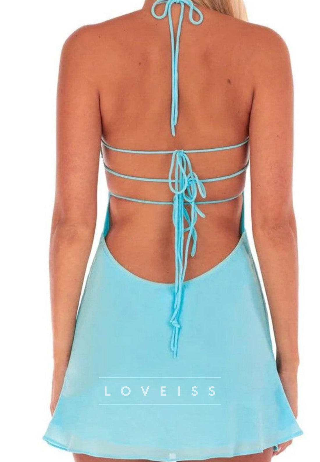 Halter Neck Sequin Bust Mini Dress with Tie Back