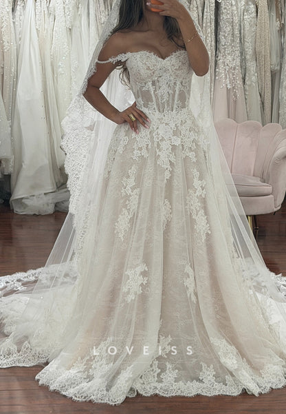 Off-Shoulder Sweetheart Lace Wedding Dress, Corset Bodice