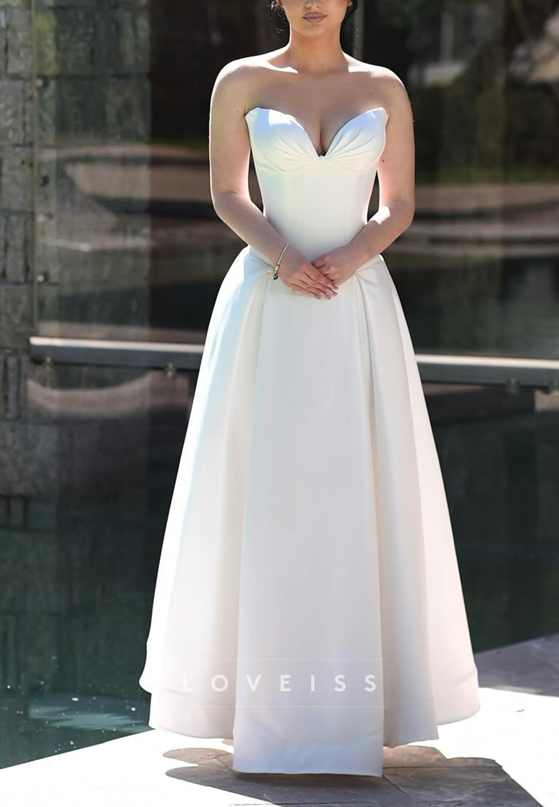 V-Neck Mikado Satin A-Line Wedding Dress