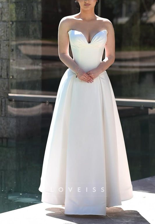 V-Neck Mikado Satin A-Line Wedding Dress