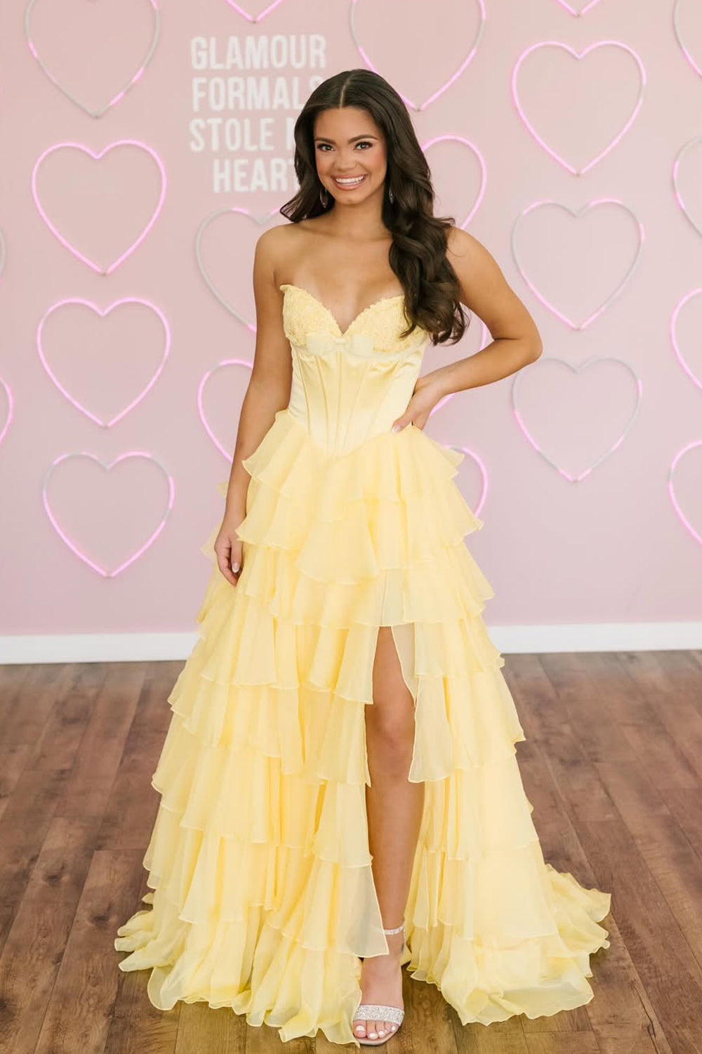 Cute A Line Sweetheart Tiered Chiffon Prom Dress with Slit