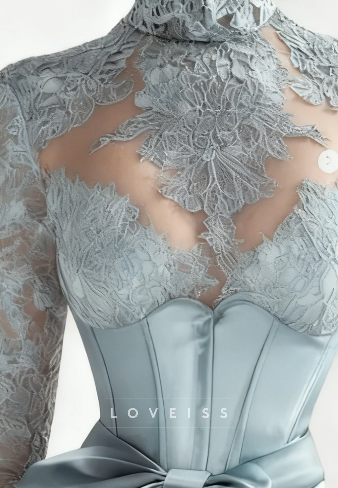 High Neck Long Sleeves Appliques A-Line Evening Dress