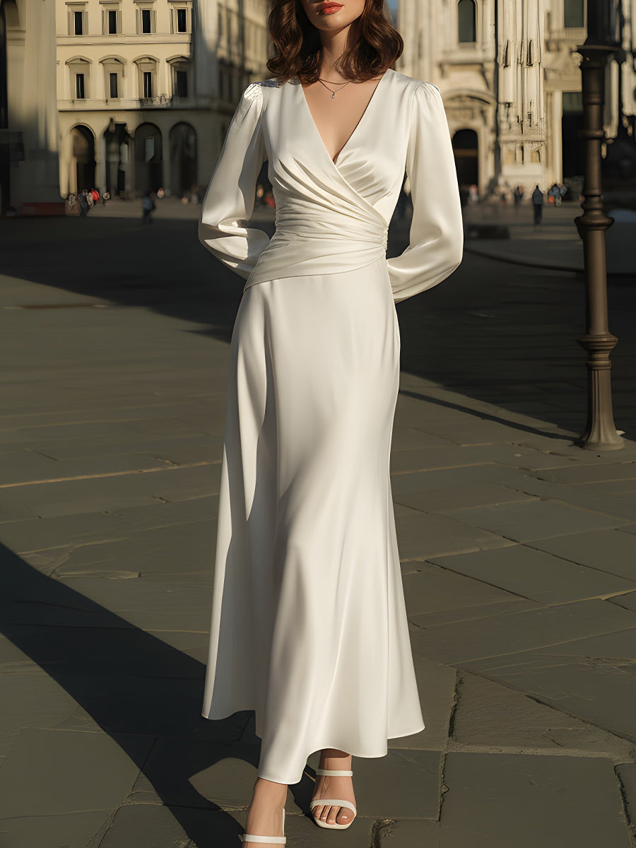 Ivory Satin Wrap Maxi Dress