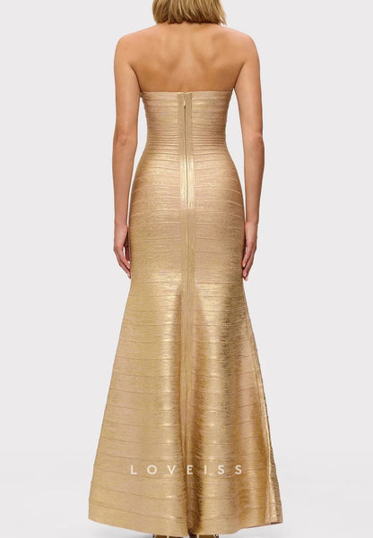 Sweetheart Sleeveless Gold Evening Dress Mermaid Prom Dress