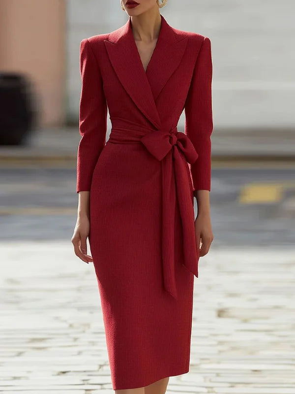 Wine Red Bow Blazer Dress