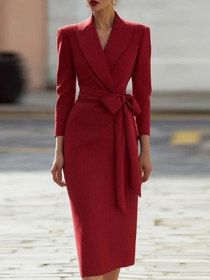 Wine Red Bow Blazer Dress