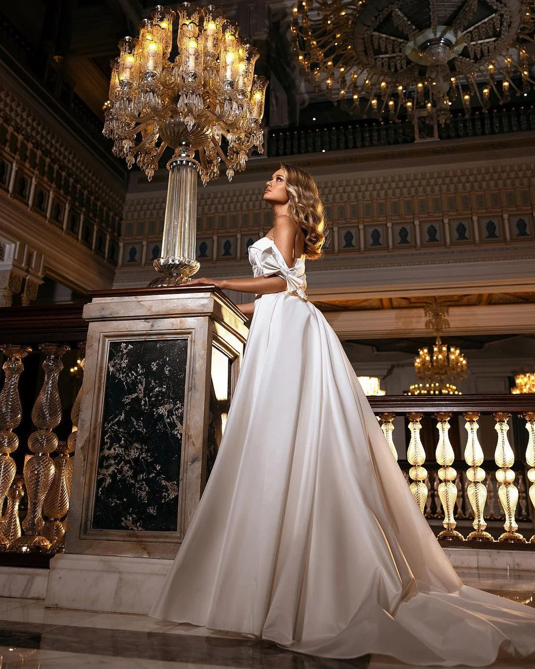 Beautiful A-line Off-The-Shoulder Lace Floor-length Satin Wedding Dress With Sweetheart Appliques