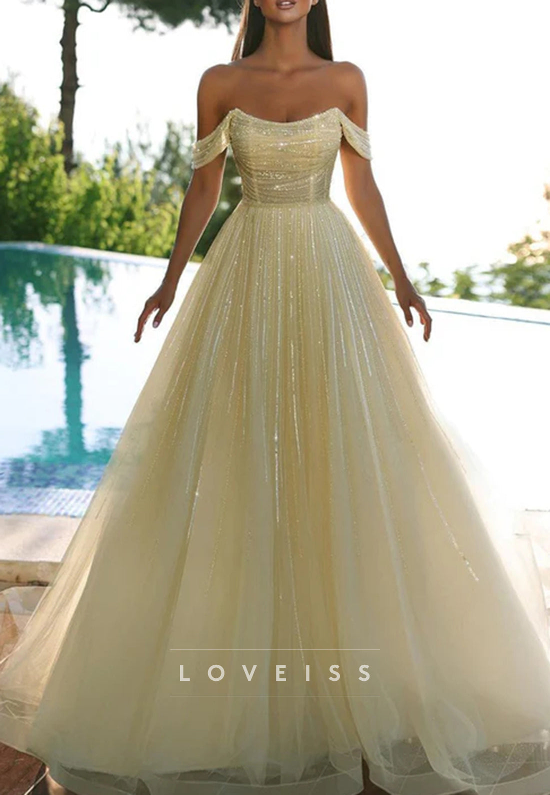 Beautiful Yellow Off-the-shoulder Sequined A-line Prom Dress