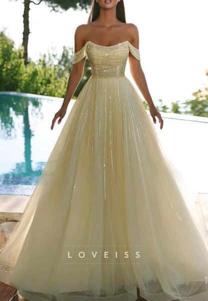 Beautiful Yellow Off-the-shoulder Sequined A-line Prom Dress