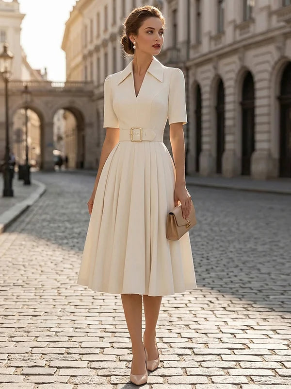 Light Beige Lapel Waist Blazer Dress