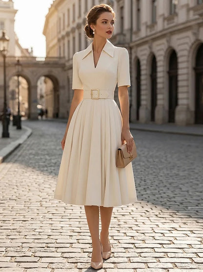 Light Beige Lapel Waist Blazer Dress