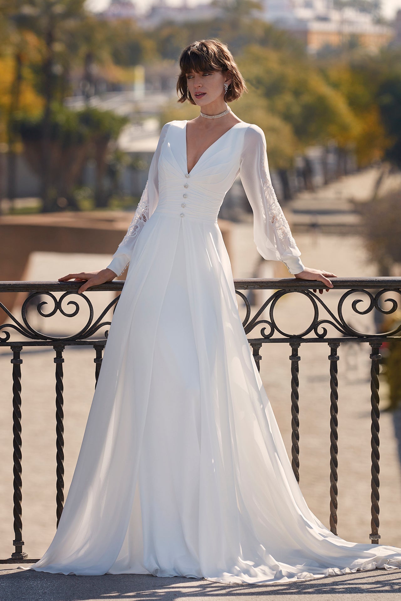 Long sleeves georgette wedding dress