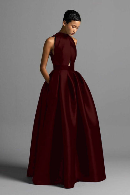 Lussooy Chic Strapless Red Satin Off the Shoulder Prom Dress with Pleated