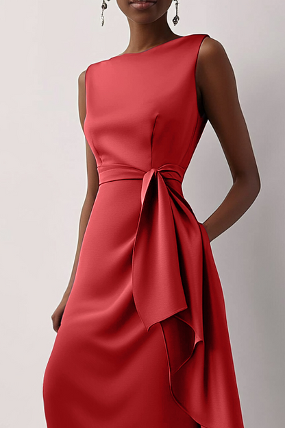 Fall Wedding Guest Dress Purple Sleeveless Draped Waist Midi Dress