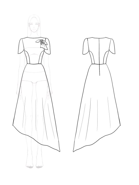 Wedding Guest Cyan Dress Asymmetrical Petal Sleeve Drape Midi Dress