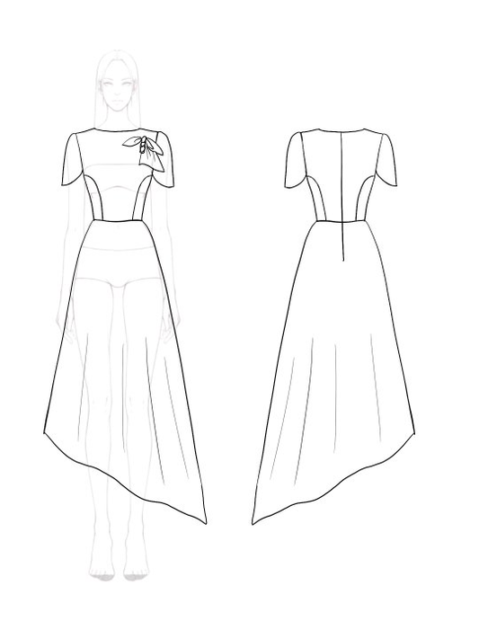 Wedding Guest Cyan Dress Asymmetrical Petal Sleeve Drape Midi Dress