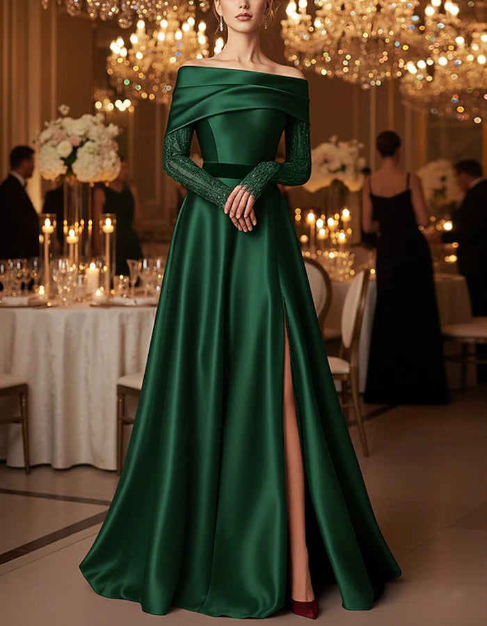 Color Blocked V-neck Long Sleeved Fitted Maxi Dress