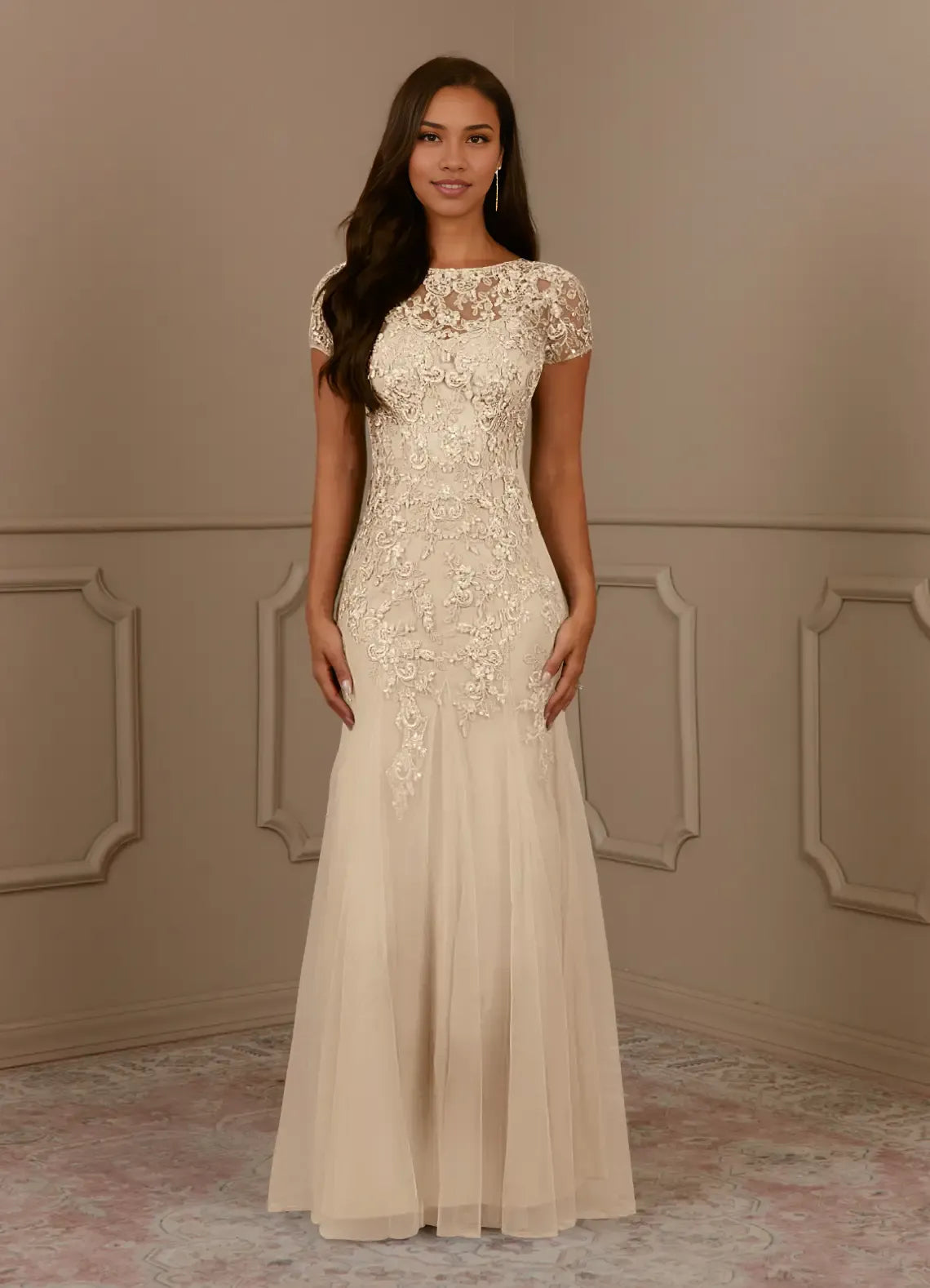 Dress Mermaid Scoop Sequins Vintage Lace Tulle Mother of the Groom Dresses Elegant Cap Sleeves Beaded Evening Dress