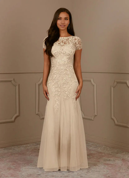Dress Mermaid Scoop Sequins Vintage Lace Tulle Mother of the Groom Dresses Elegant Cap Sleeves Beaded Evening Dress