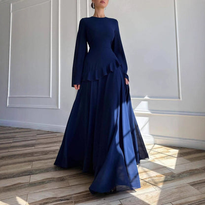 Chiffon Ruffle Gown with Tie-Back | Bell Sleeve Tiered Maxi Dress(MS227)
