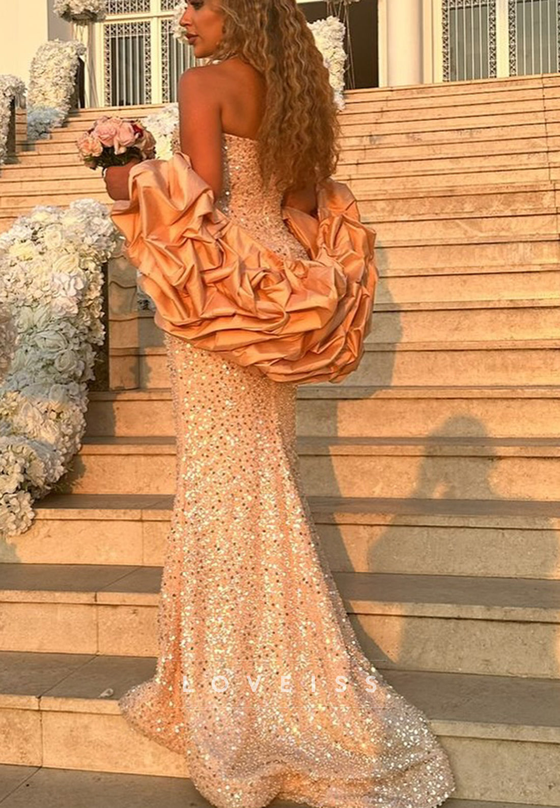 Sweetheart Sequins Embroidery Sparkly Mermaid Prom Dress
