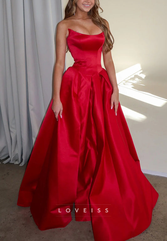 Off-Shoulder Satin A-Line Red Prom Dress