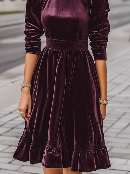 Velvet Pleated Dress With Smocked Waist
