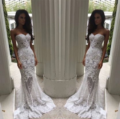 Modest Long Mermaid Sweetheart Wedding Dresses With Lace Appliques