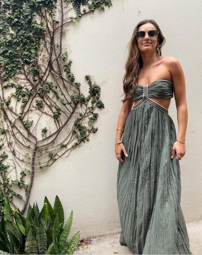 Purple Strapless Cut Out A-Line Long Party Dress