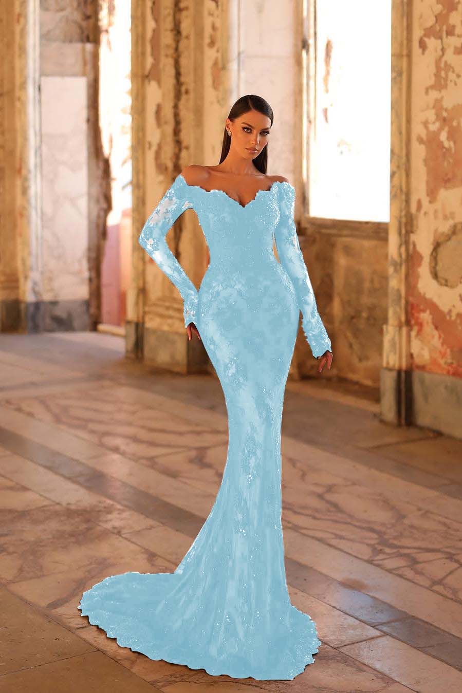 Lussooy Yellow Spaghetti Strap Mermaid Applique Sleeveless Prom Dress with Beadings