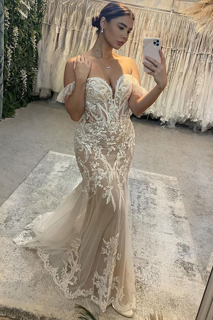 Off the Shoulder Lace Mermaid Wedding Dresses