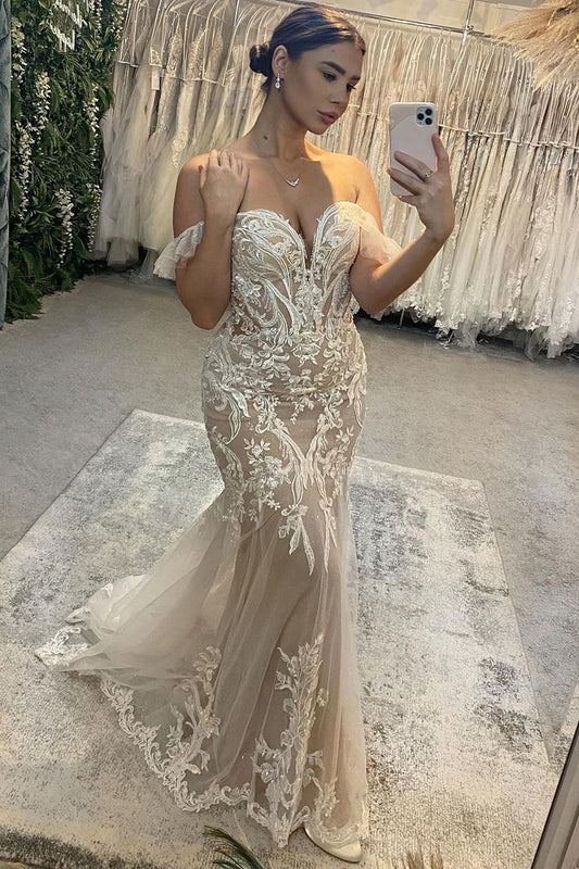 Off the Shoulder Lace Mermaid Wedding Dresses