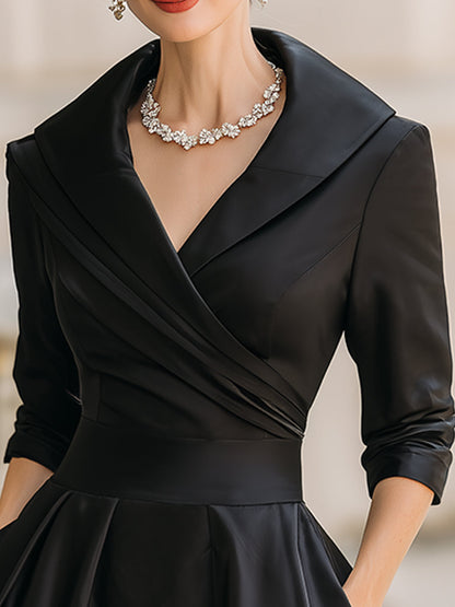 Vintage-Inspired Satin Midi Dress With Draped Collar – Loveiss Vintage-Inspired Satin Midi Dress With Draped Collar – Loveiss