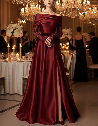 Color Blocked V-neck Long Sleeved Fitted Maxi Dress