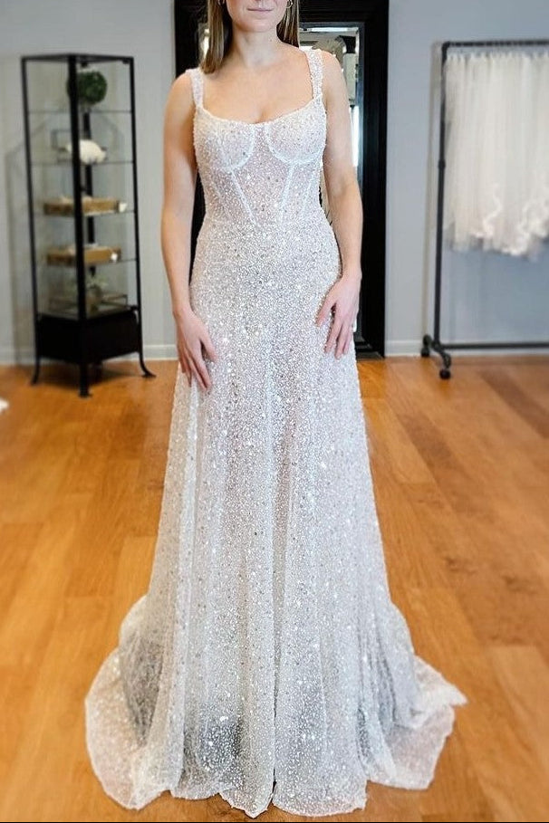 Dazzling Bead Sequin Bridal Dresses with Double Straps