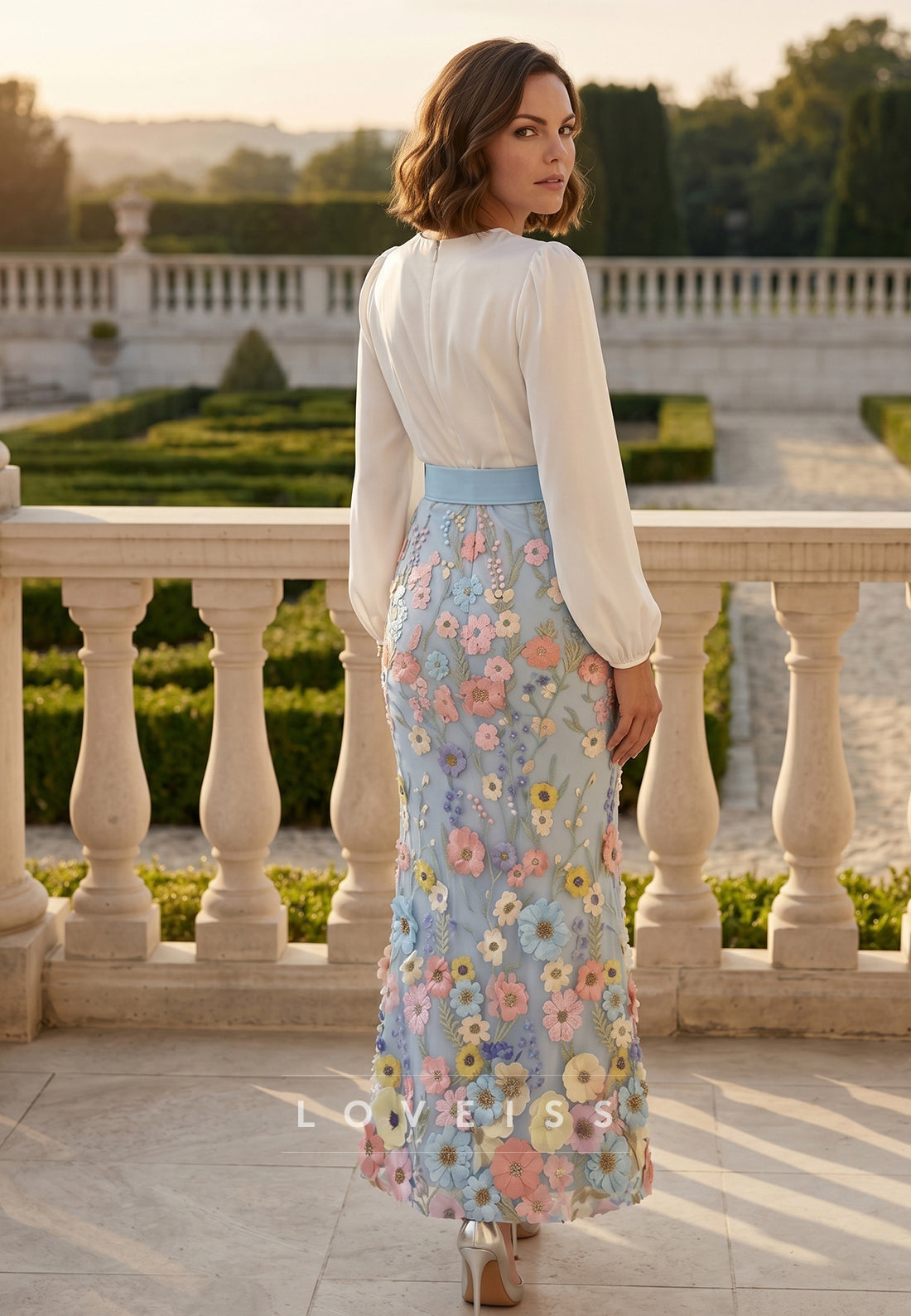Trumpet/Mermaid V-Neck Taffeta Mother of the Bride Dresses Long Sleeves Ankle-Length Floral Belt