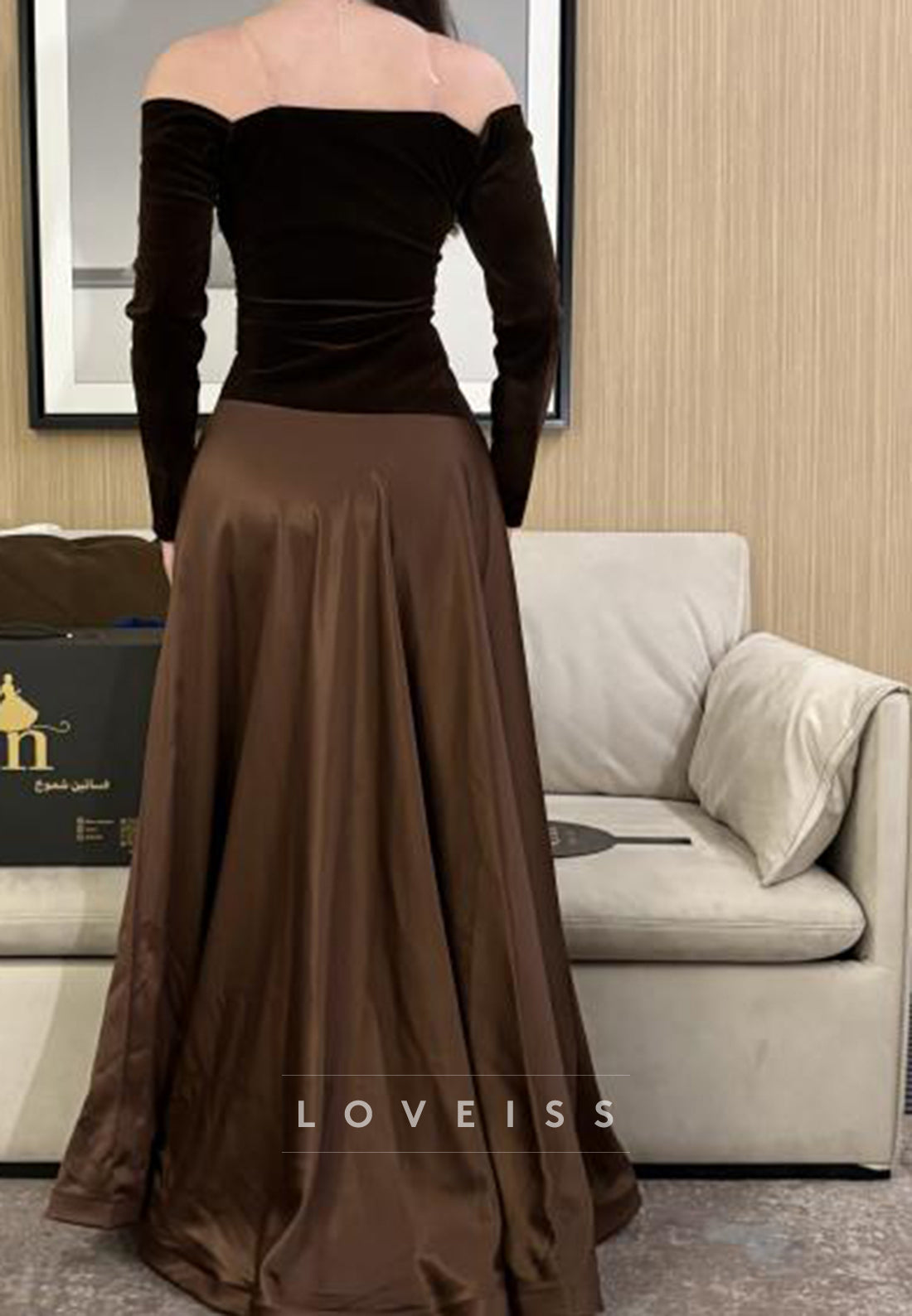 Off-Shoulder Long Sleeves Satin A-Line Prom Dress