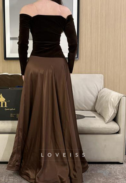 Off-Shoulder Long Sleeves Satin A-Line Prom Dress