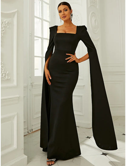 Mermaid / Trumpet Evening Gown Elegant Dress Formal Wedding Guest Sweep / Brush Train Long Sleeve V Neck Belt / Sash Stretch Fabric with Buttons Slit