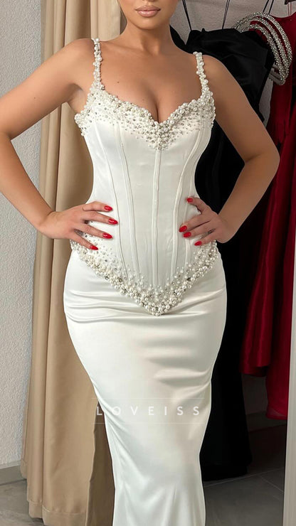 Sweetheart Straps Beaded Mermaid Pearl Wedding Dress