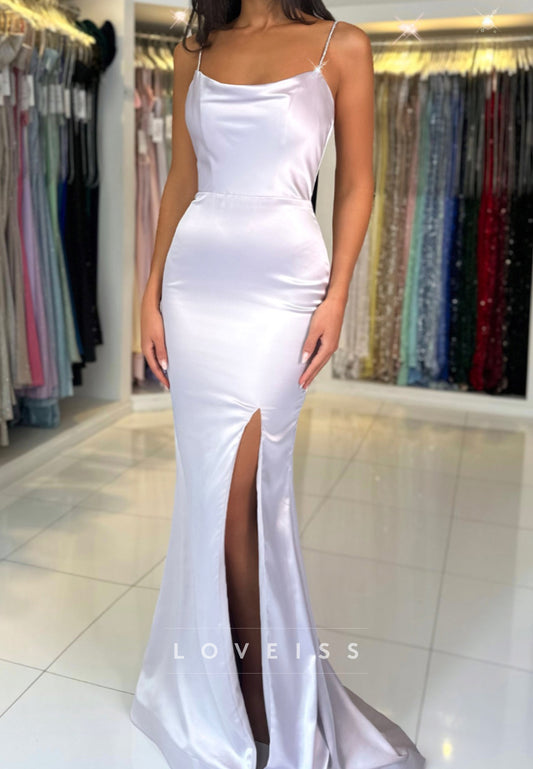 Scoop Spaghetti Straps Side Slit Sleek Mermaid Formal Dress