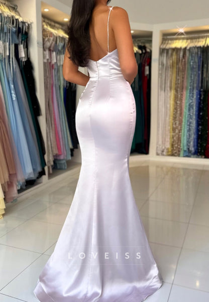 Scoop Spaghetti Straps Side Slit Sleek Mermaid Formal Dress