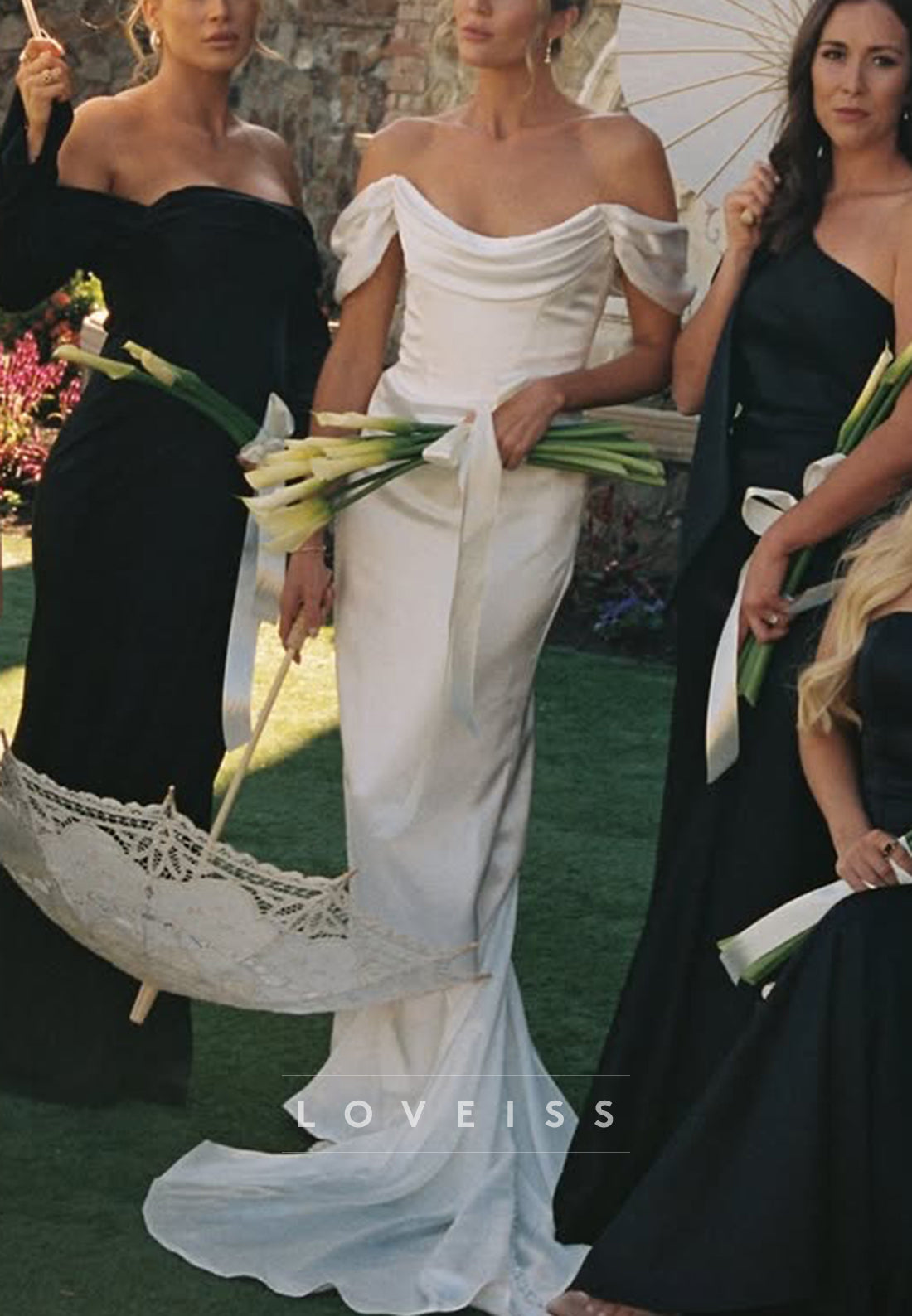 Off-Shoulder Sleeveless Satin Mermaid Wedding Dres